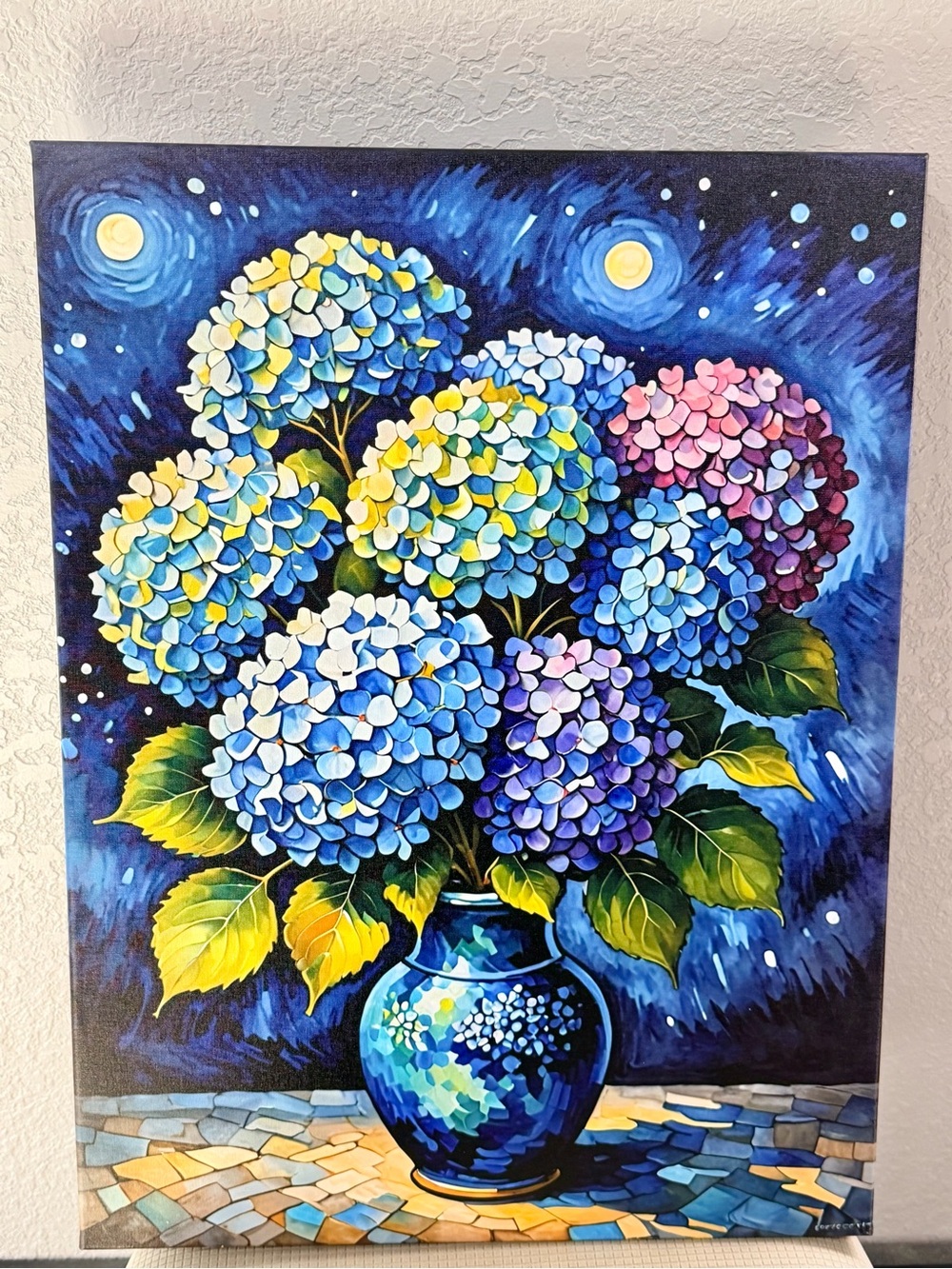 Blue Hydrangea Vase Canvas Hang Art- Van Gogh Enterprises Inc